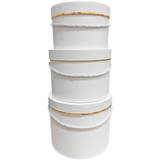 White Round Floral Hat Box with Gold Accent