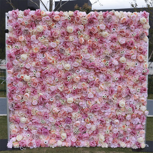 4X8FT Pink Rose Wedding Decoration Faux Flower Wall Panels